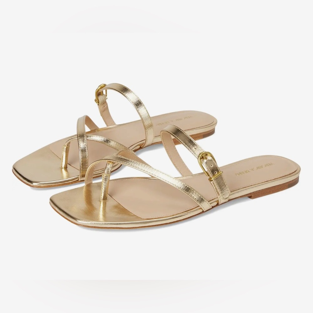 Veronica Beard Metallic Gold Square-Toe Thong Sandals